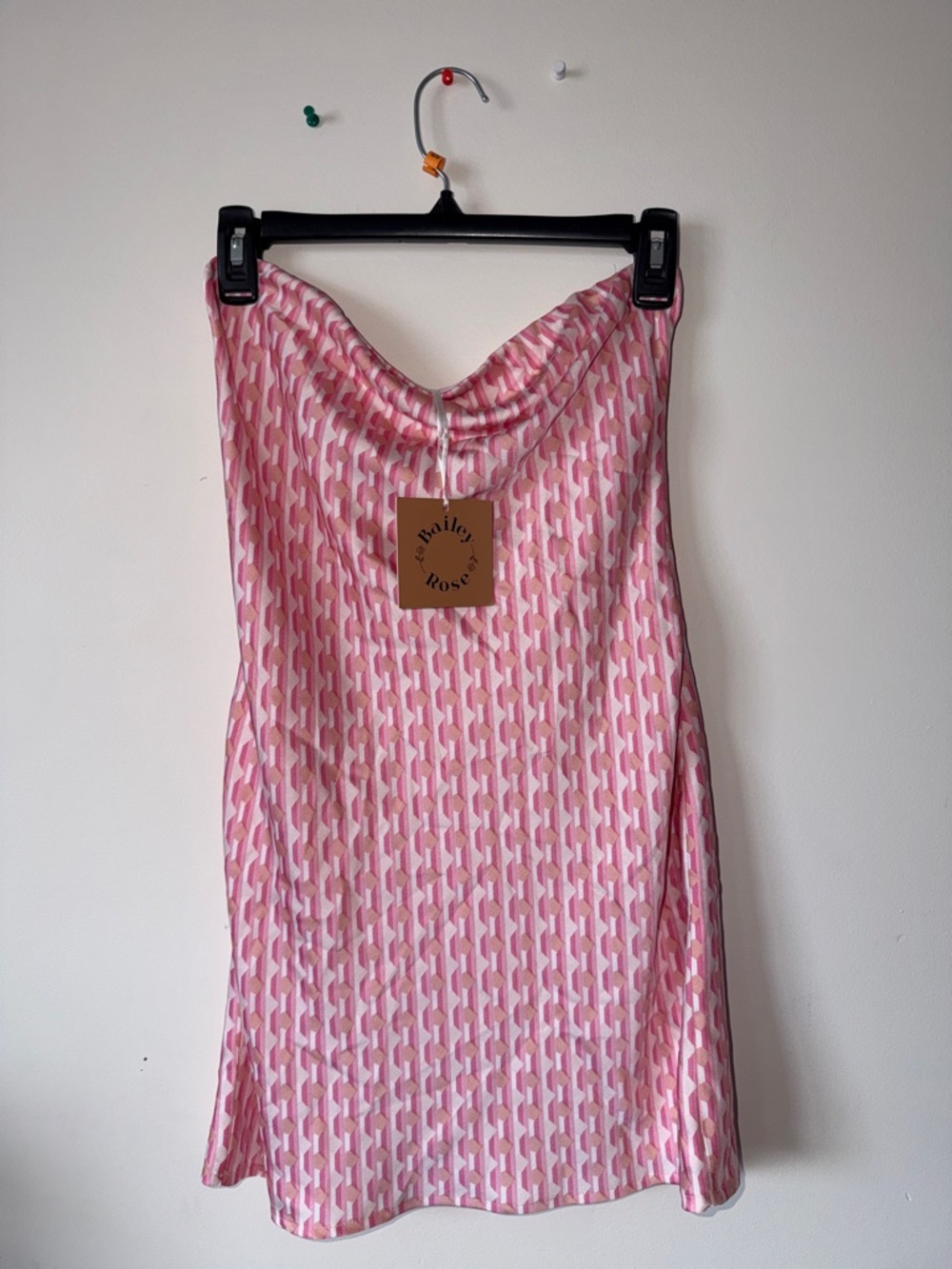 Bailey Rose Strapless Pink Geometric Bodycon Dress